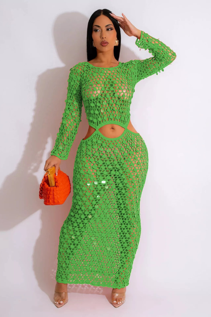 Sultry Sequin Mesh Cutout Maxi Dress