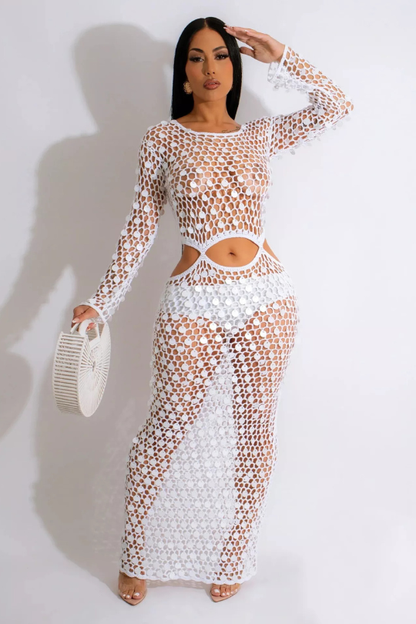 Sultry Sequin Mesh Cutout Maxi Dress
