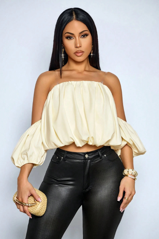 Women's Elegant Backless Puff Sleeve Blouse
