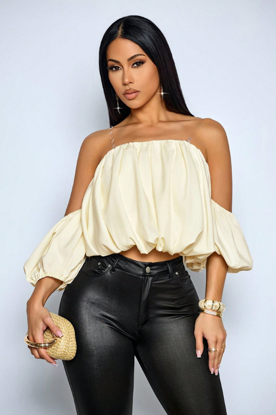 Women's Elegant Backless Puff Sleeve Blouse