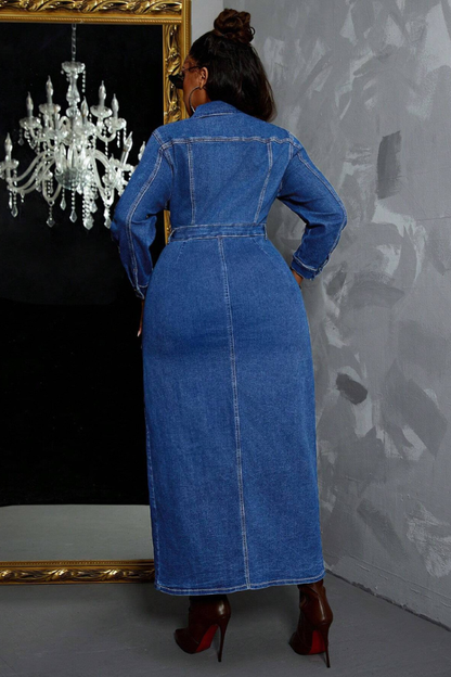 Vestido vaquero largo informal con botones delanteros de talla grande de Slaydiva para otoño 68
