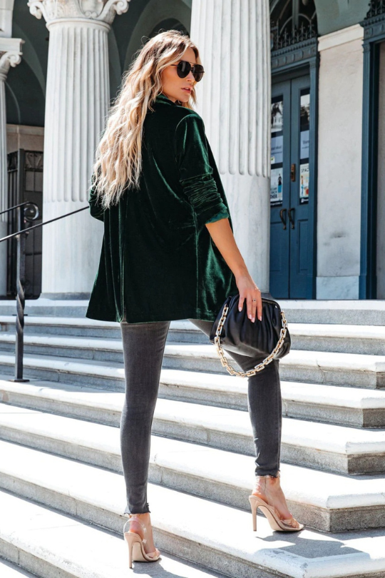 Blazer de manga larga con botones y bolsillo para mujer