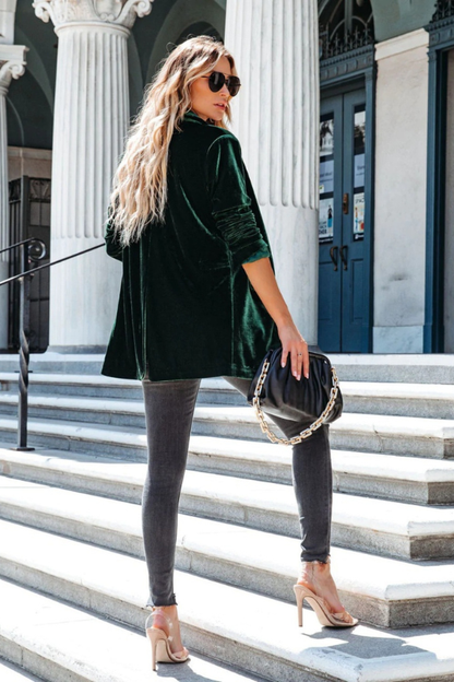 Blazer de manga larga con botones y bolsillo para mujer