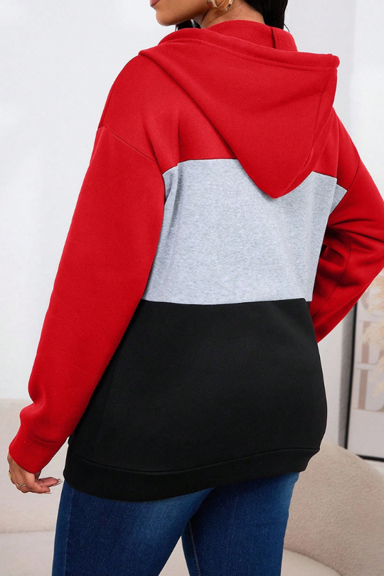 Color block Cozy Half-Zip Hooded Sweatshirt