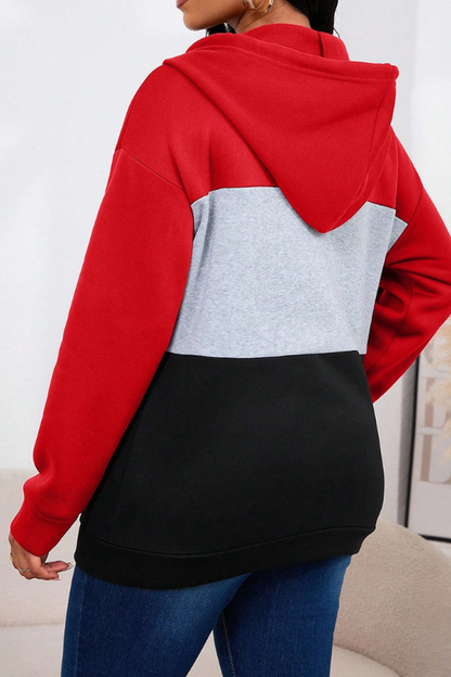 Color block Cozy Half-Zip Hooded Sweatshirt