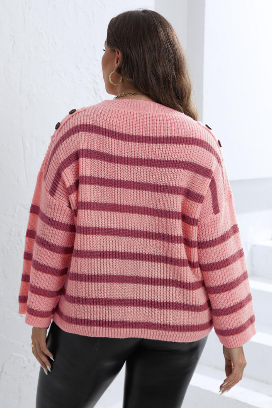 Plus Size Coastal Stripe Ribbed Sweater
