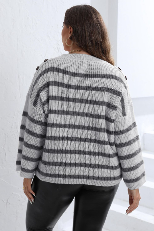 Plus Size Coastal Stripe Ribbed Sweater