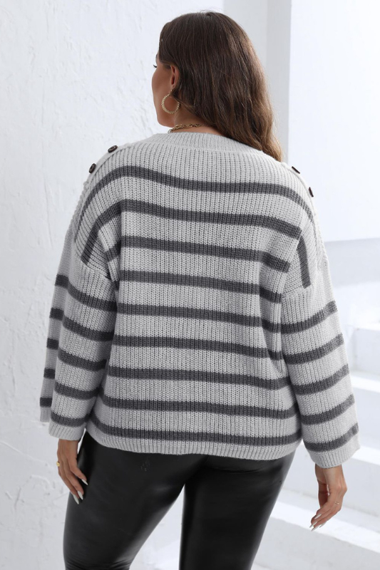 Plus Size Coastal Stripe Ribbed Sweater