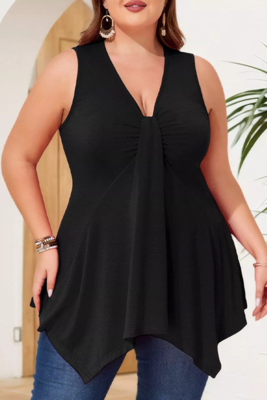Plus Size Ruched Draped V-Neck Tank Blouse