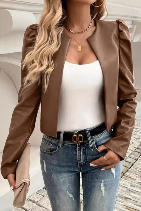 1 chaqueta de cuero sintético con mangas abullonadas y abertura frontal