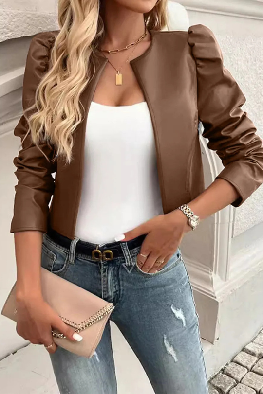 1 chaqueta de cuero sintético con mangas abullonadas y abertura frontal