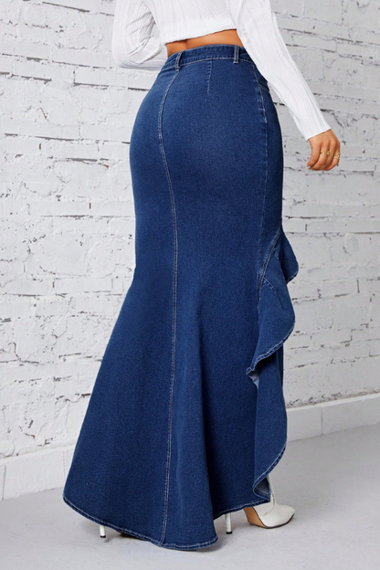 1 Falda vaquera con abertura alta y volantes de moda SHEIN Privé 32
