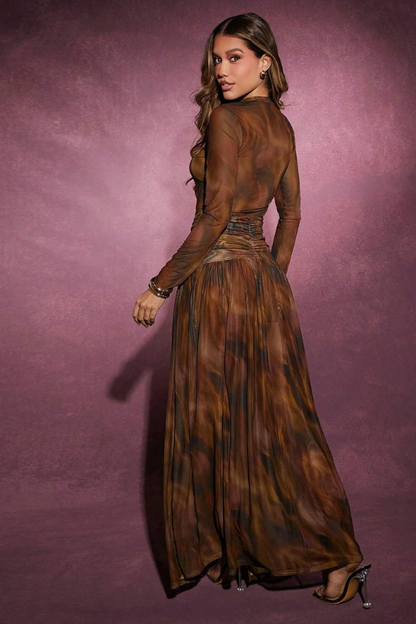 Women’s Mocha Illusion Twist Maxi Dress