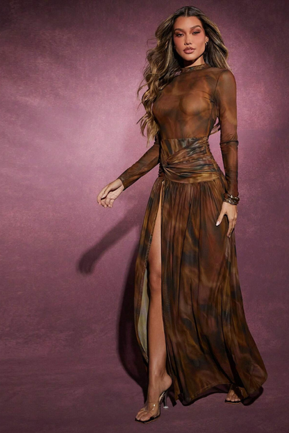Women’s Mocha Illusion Twist Maxi Dress