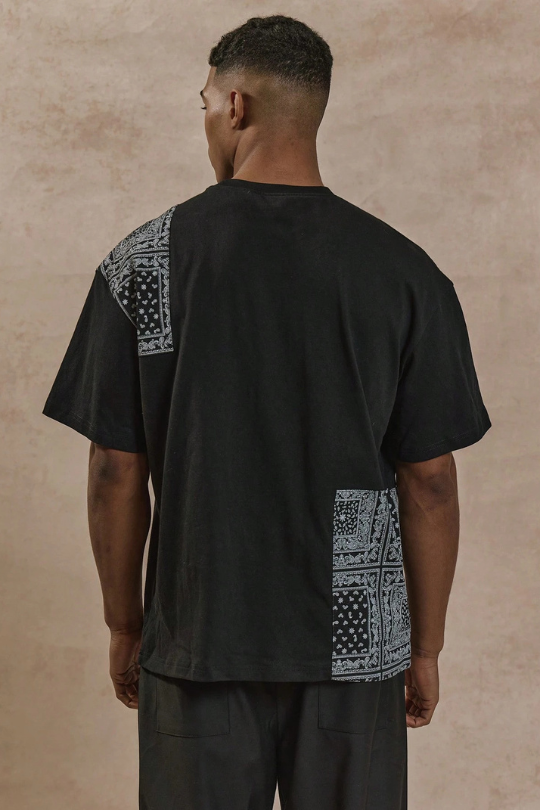 Men’s Black Paisley Patchwork Relaxed Tee