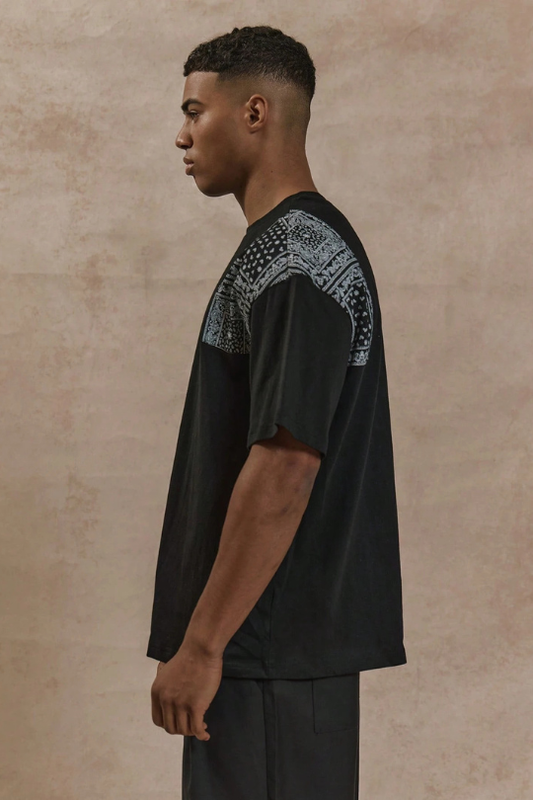 Men’s Black Paisley Patchwork Relaxed Tee
