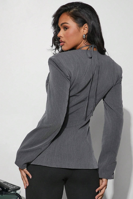 Blazer de moda Hauture para mujer, de color liso, con manga larga y lazo delantero, otoño 53