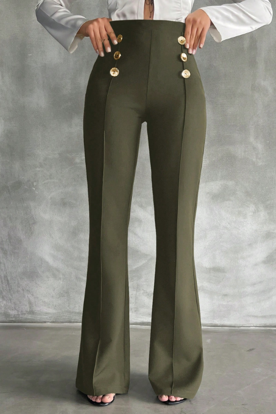 Pantalones acampanados decorativos de doble botonadura de SHEIN Tall Tall Talla 28