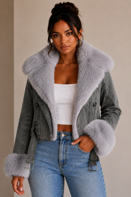 Women’s Cozy Edge Faux Fur Collar Denim Jacket
