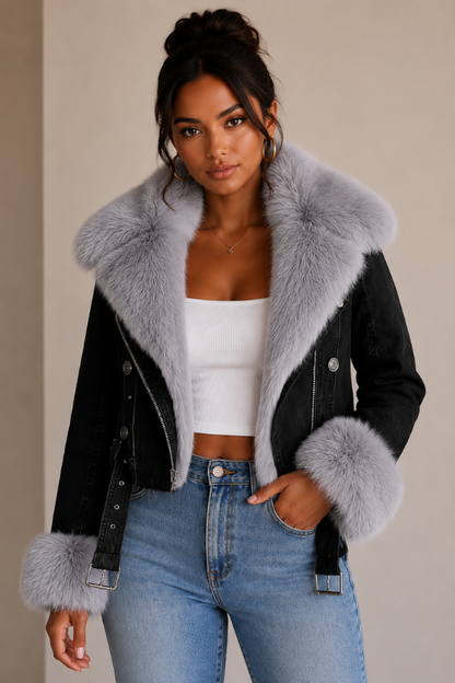 Women’s Cozy Edge Faux Fur Collar Denim Jacket