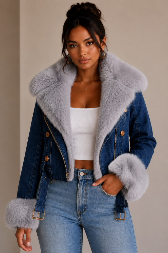 Women’s Cozy Edge Faux Fur Collar Denim Jacket