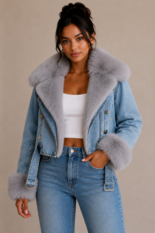 Women’s Cozy Edge Faux Fur Collar Denim Jacket