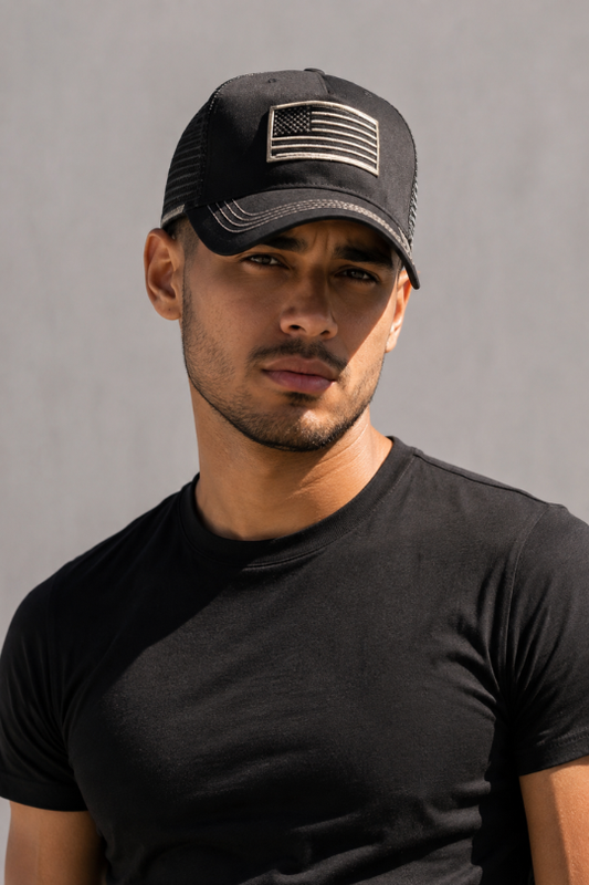Gorra de camionero unisex con bandera estadounidense