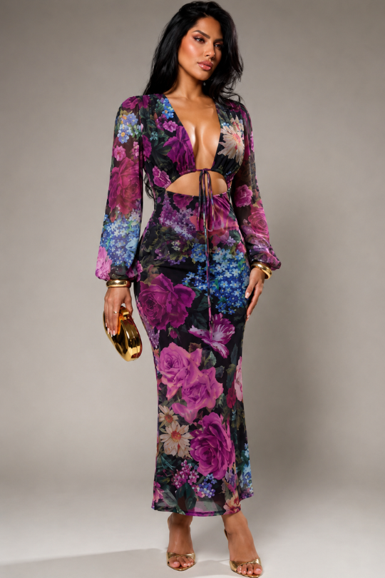 Women’s Love Story Floral Mesh Maxi Dress
