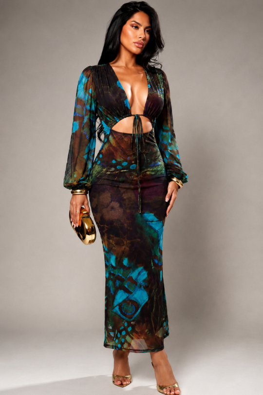 Women’s Love Story Floral Mesh Maxi Dress