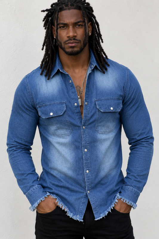 Men’s Raw Intent Frayed Denim Shirt