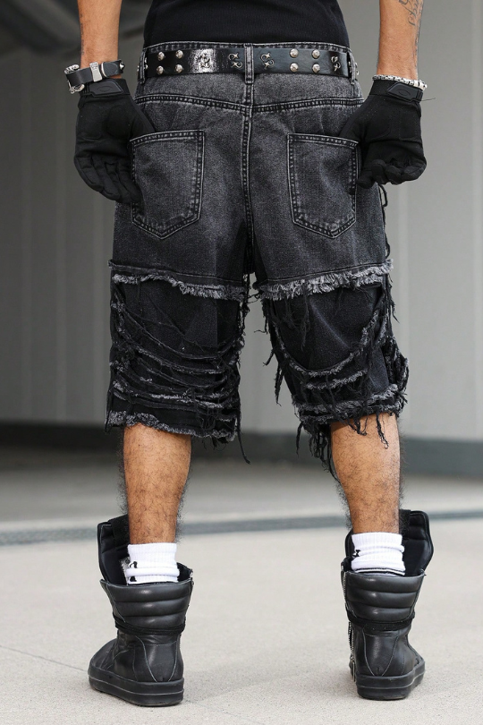 Men’s Havoc Ripped Wide-Leg Denim Shorts