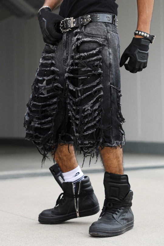 Men’s Havoc Ripped Wide-Leg Denim Shorts