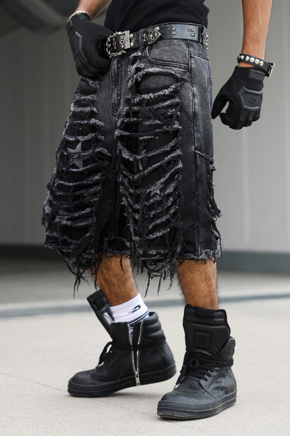 Men’s Havoc Ripped Wide-Leg Denim Shorts