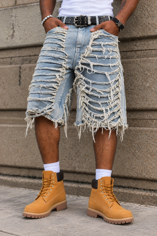 Men’s Havoc Ripped Wide-Leg Denim Shorts
