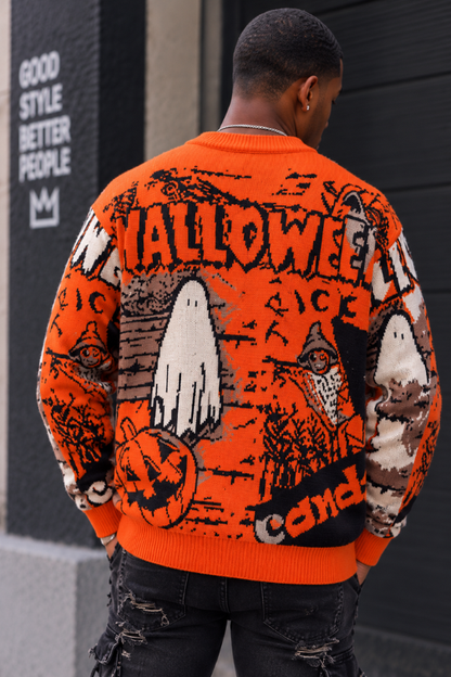 Men’s Pumpkin Mischief Halloween Cardigan Sweater