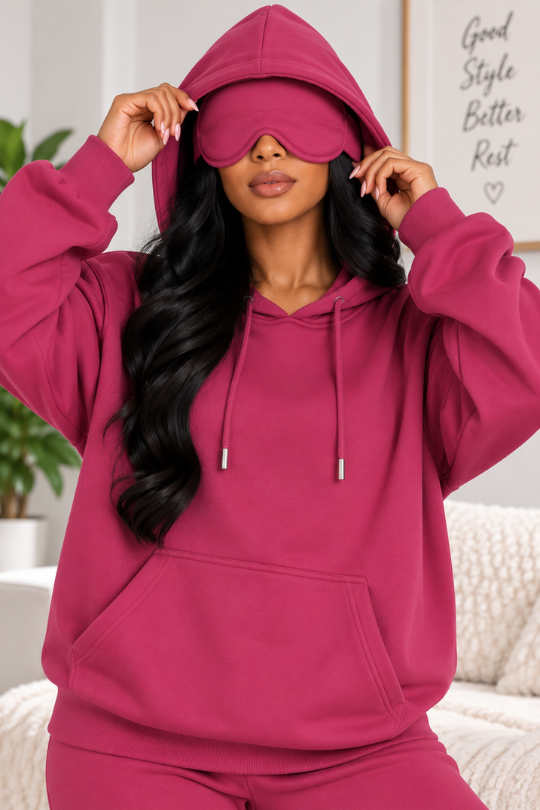Women’s Long Sleeve Built-In Travel Eye Mask Hoodie