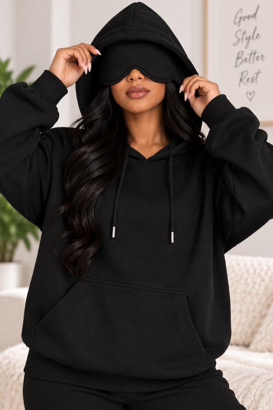 Women’s Long Sleeve Built-In Travel Eye Mask Hoodie