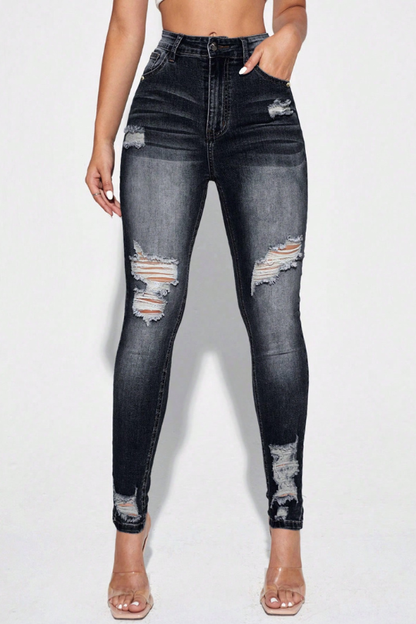 Curvy High Waist Ripped Skinny Jeans