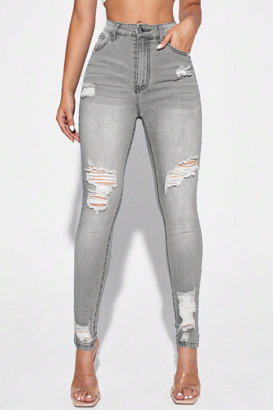 Curvy High Waist Ripped Skinny Jeans