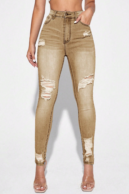 Curvy High Waist Ripped Skinny Jeans