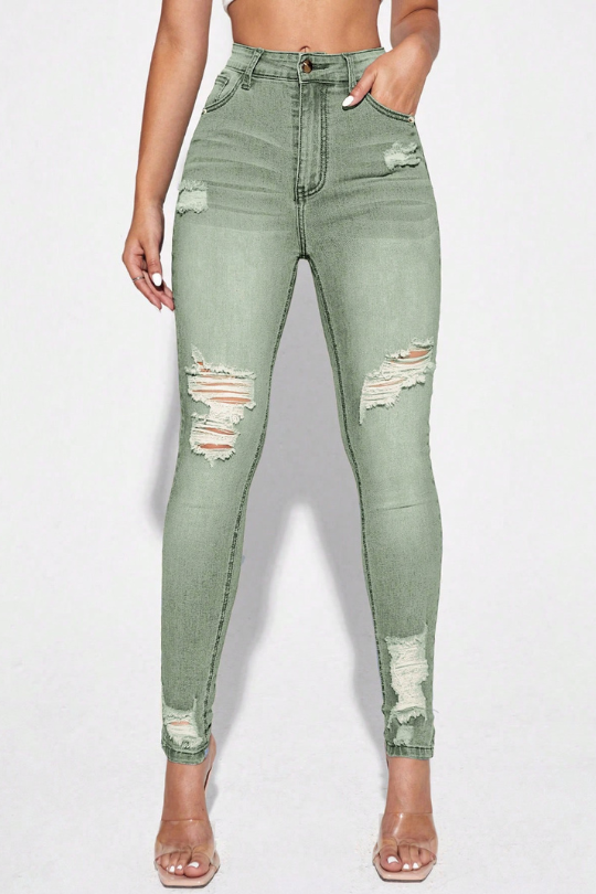 Curvy High Waist Ripped Skinny Jeans