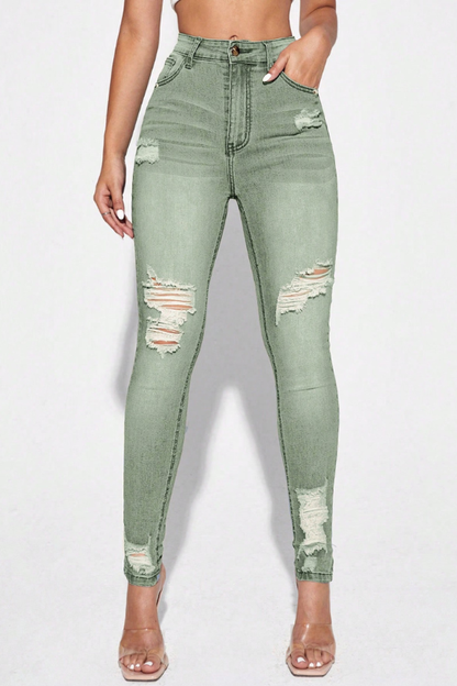 Curvy High Waist Ripped Skinny Jeans