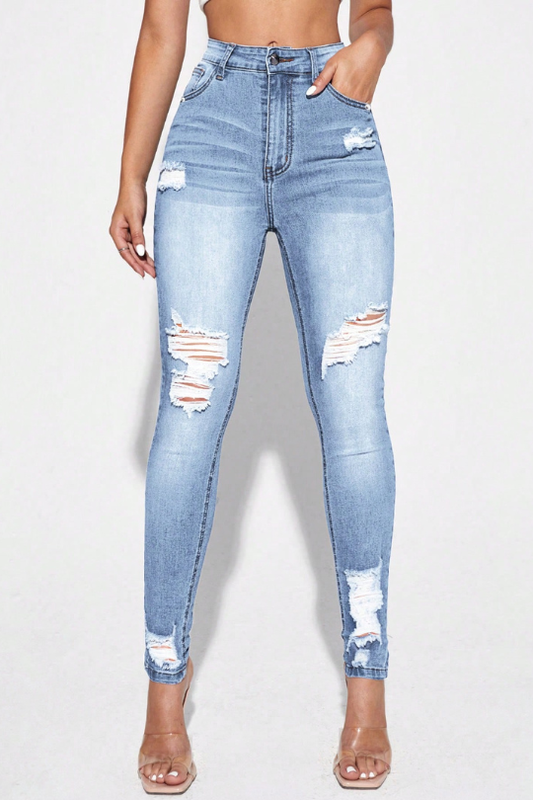 Curvy High Waist Ripped Skinny Jeans