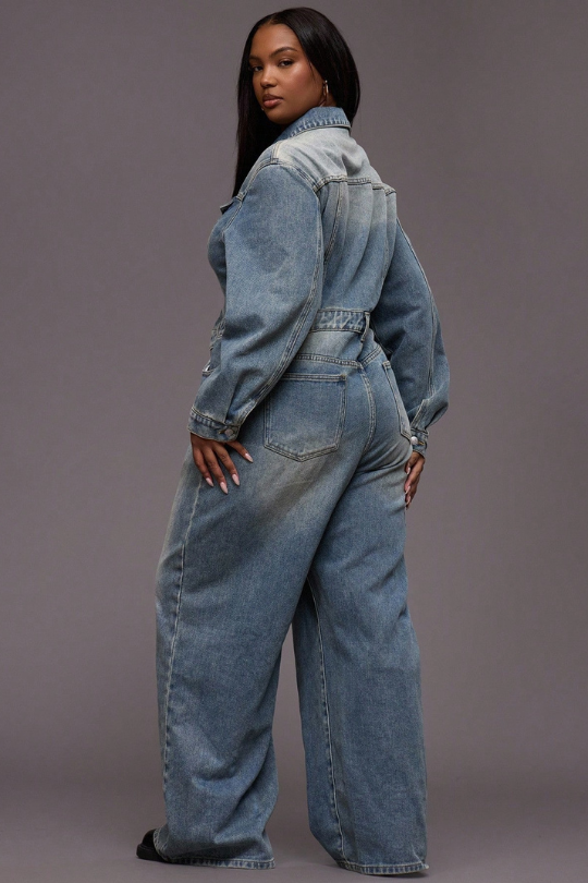 Moseeka One Piece Wide Leg Denim Jumpsuit