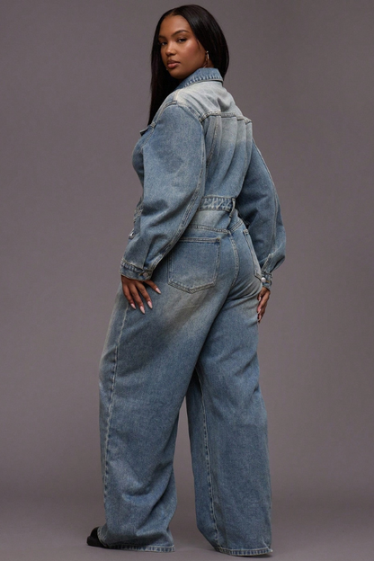 Moseeka One Piece Wide Leg Denim Jumpsuit