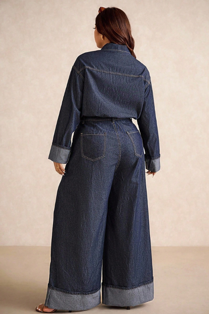 Plus Size Folded Hem One Piece Jumpsuit