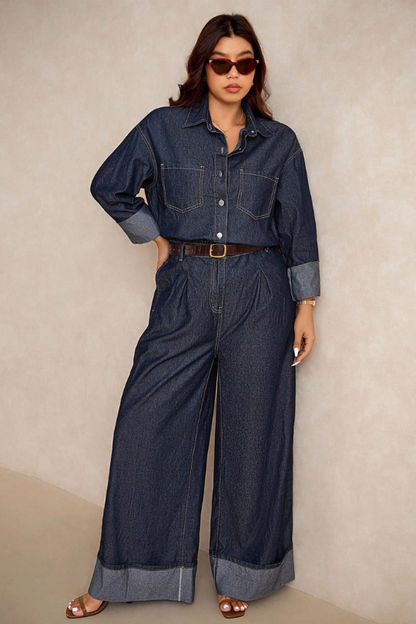 Plus Size Folded Hem One Piece Jumpsuit