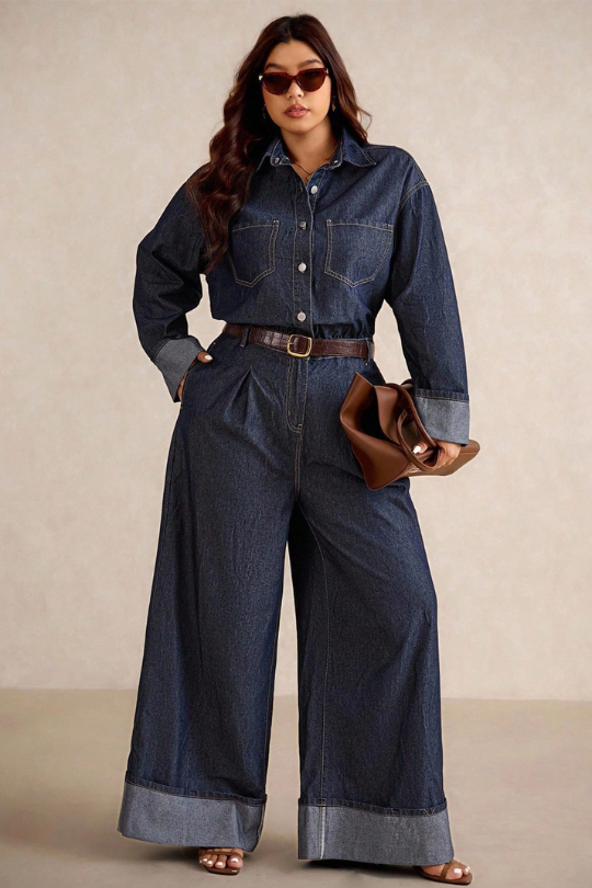 Plus Size Folded Hem One Piece Jumpsuit