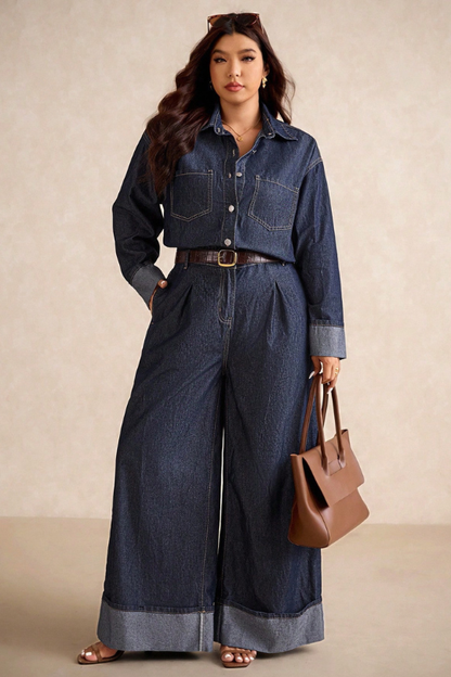 Plus Size Folded Hem One Piece Jumpsuit
