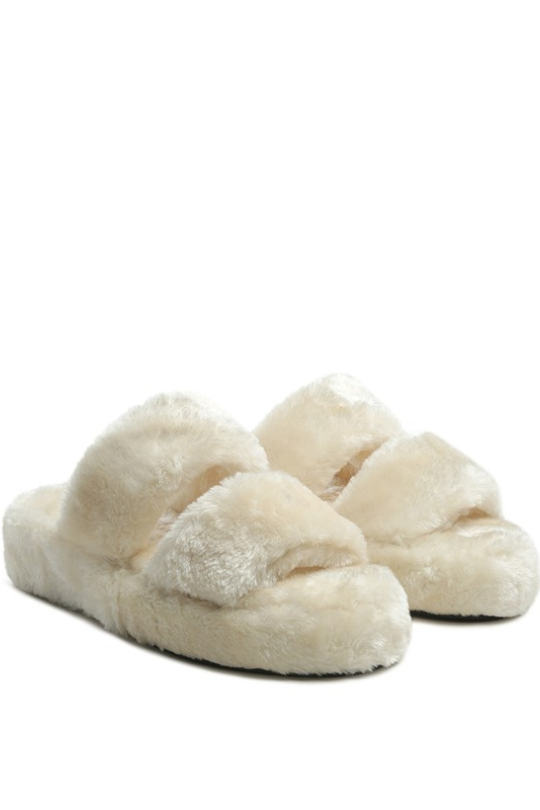 Women's Double Strap Fur Baby Slippers